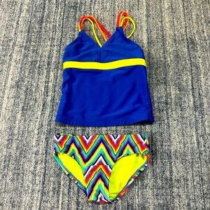 Girls two-piece neon tankini set.  Size XS (4/5)